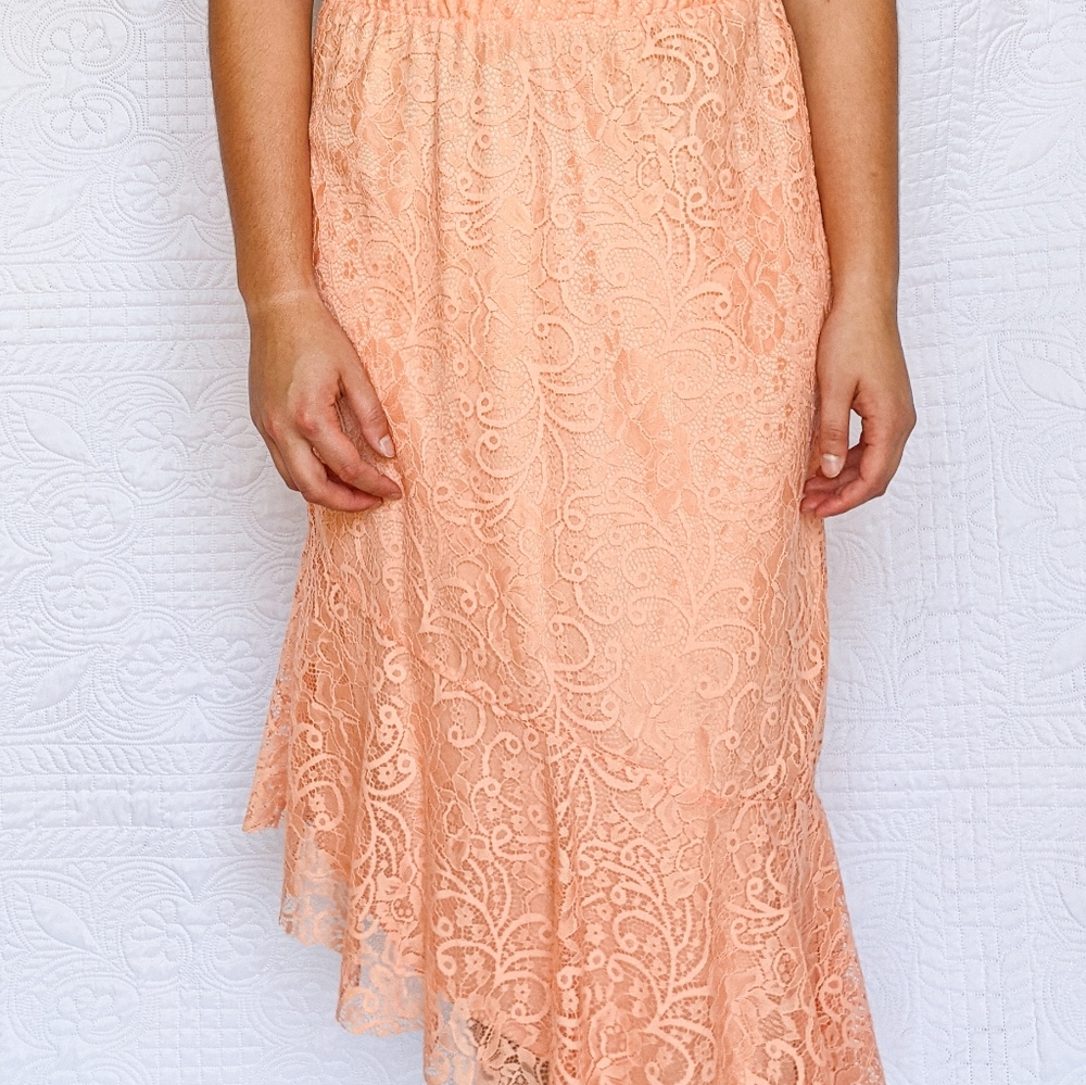NWOT Cato peach lace asymmetrical skirt